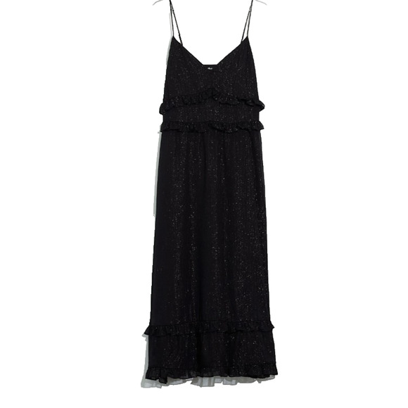 Madewell Black Shimmer Dark Fairy Whimsigoth Midi Ruffled Cami Slip Sundress 2 - Picture 2 of 10